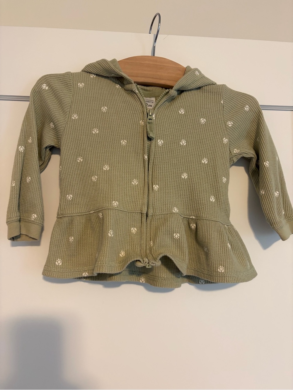 Carter's Olive Green Hooded Peplum Zip Sweatshirt with White Dot Print